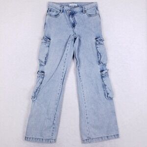 PacSun Asymmetric Waist Baggy Cargo Jeans 26 Light Wash Wide Leg 90s Y2K